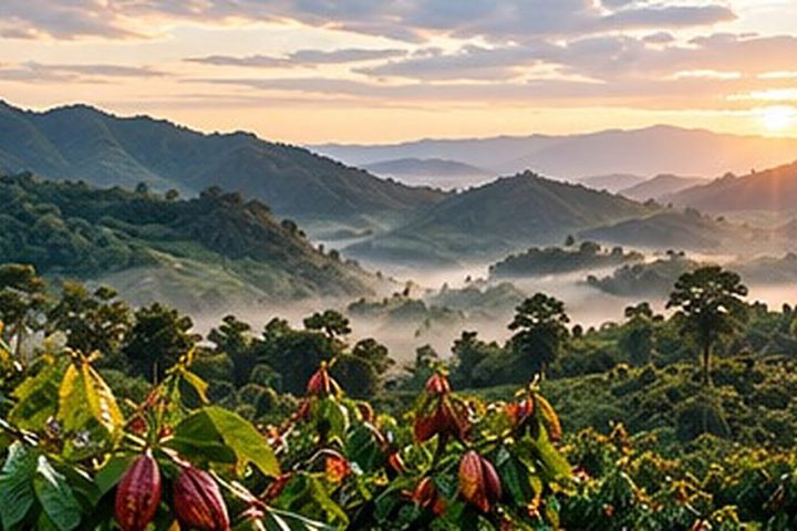 Đồi cacao Việt Nam lúc bình minh