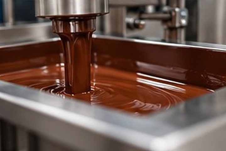 Chocolate nóng chảy trong dây chuyền sản xuất