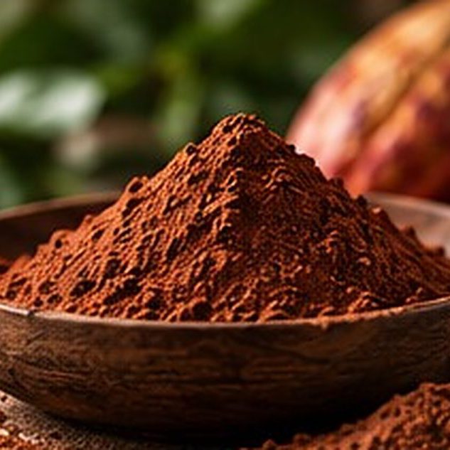 Bột cacao trong tô gỗ